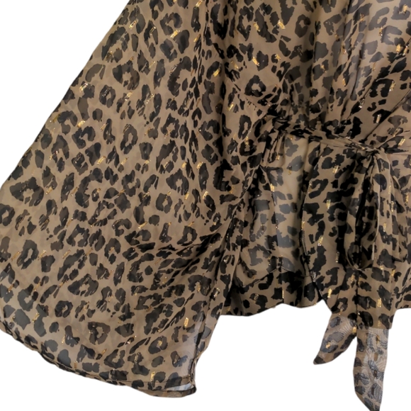 VINCE CAMUTO Leopard Print Sheer Metallic Gold Wrap Kimono Top One Size NEW - Picture 5 of 11